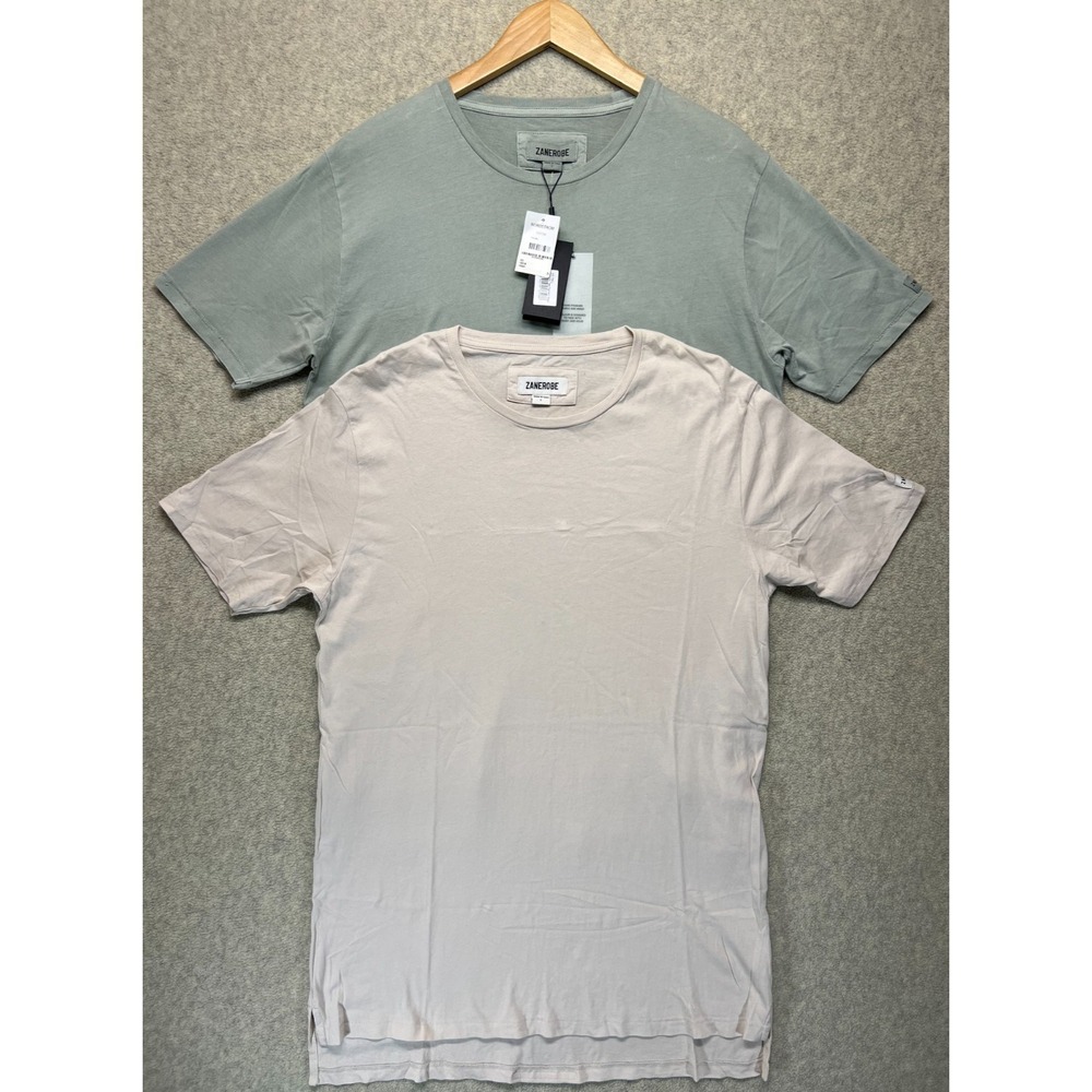 NWT Zanerobe Mens T Shirt Sage Green Beige Short Sleeve Crew Neck Lot of 2 L